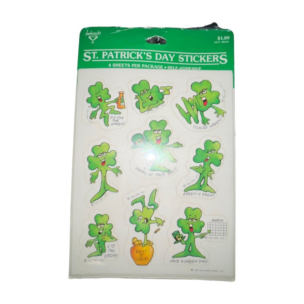 Vintage NIP Hallmark 1984 St Patricks Day Stickers 4 Leaf Clover 4 Sheets